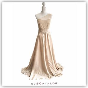 Bridesmaid Cocktail One Shoulder Beaded Top Flowy Satin Dress - LIKE NEW - Size